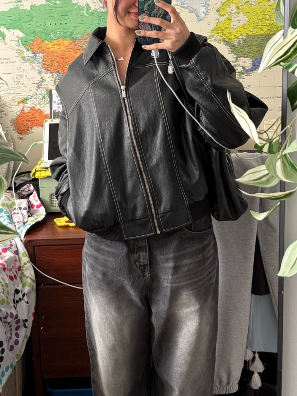 OAK + FORT Black Faux Leather Zip Jacket - Picture 3 of 3